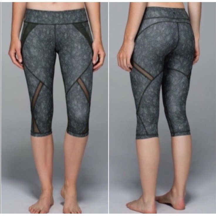 Lululemon Leggings Size 8 Cool To Street Crop With Mesh Panels Green Leaf Print